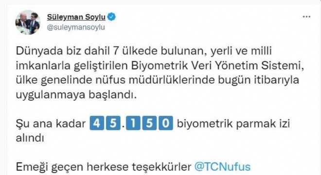  45 bin 150 biyometrik parmak izi alındı 