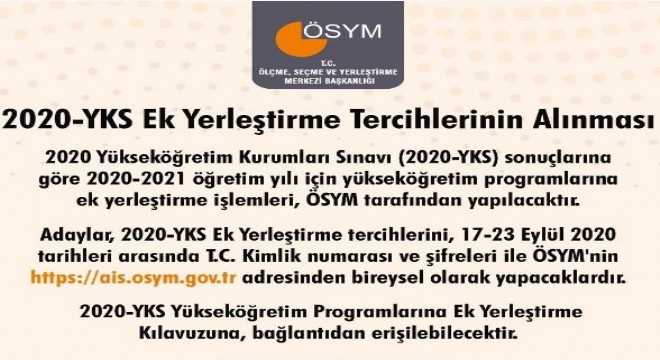 2020-YKS ek yerleştirme tercihleri başladı